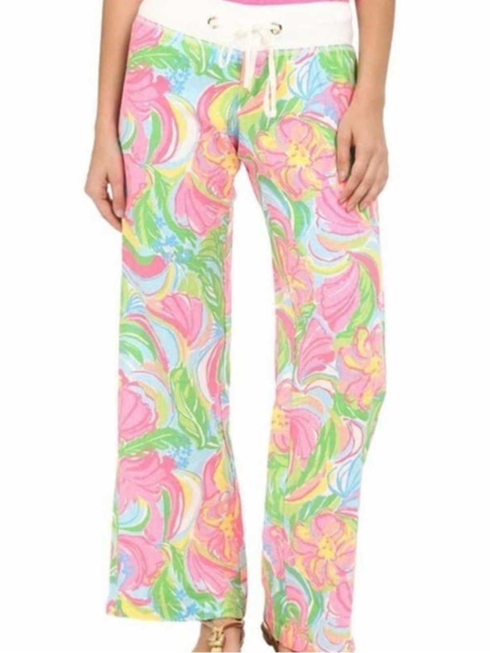 Lilly Pulitzer Linen The Beach Pant Wide Leg Pants Pink Pout Shellabrate Sz M